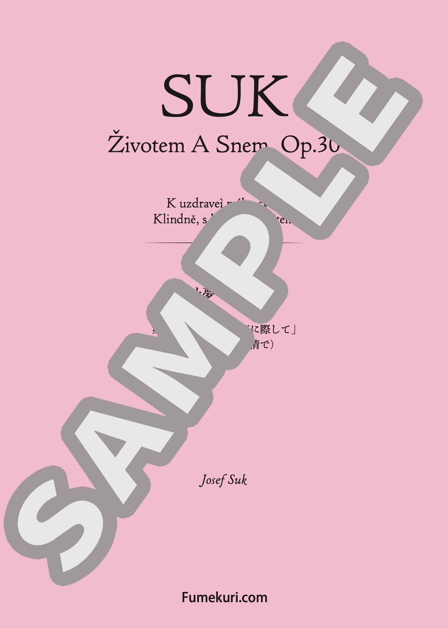 命と夢 作品30 第5曲 「息子の快復に際して」(静かに、深い感情で)(SUK) / クラシック・オリジナル楽曲【中上級】