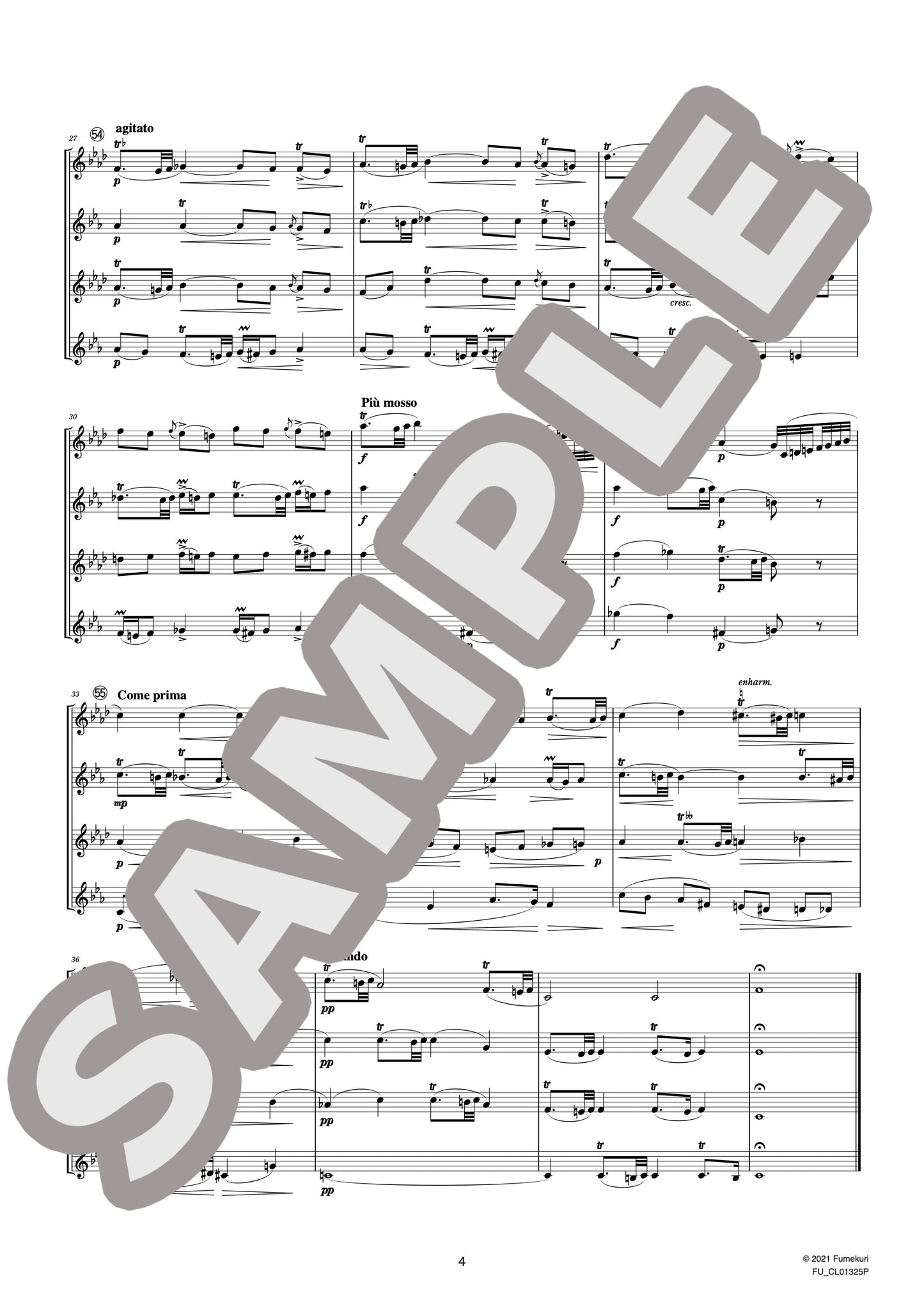 サクソフォン四重奏曲 変ロ長調 作品109 II. Canzona variée “Variation III A la Schumann”(GLASUNOW) / クラシック・オリジナル楽曲【中上級】