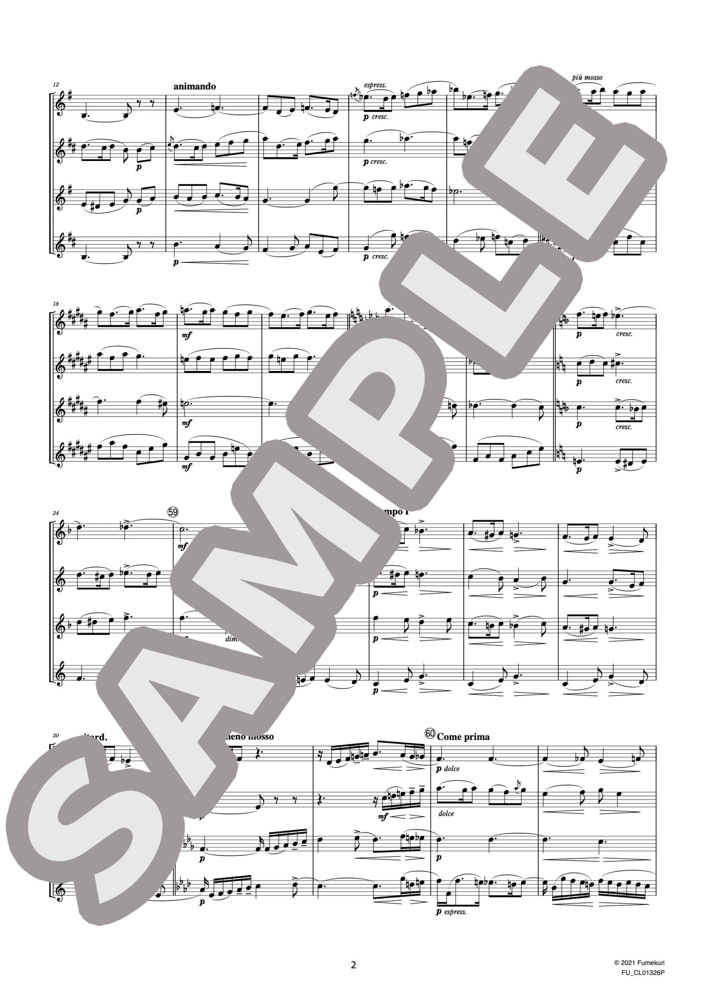 サクソフォン四重奏曲 変ロ長調 作品109 II. Canzona variée “Variation IV A la Chopin”(GLASUNOW) / クラシック・オリジナル楽曲【中上級】