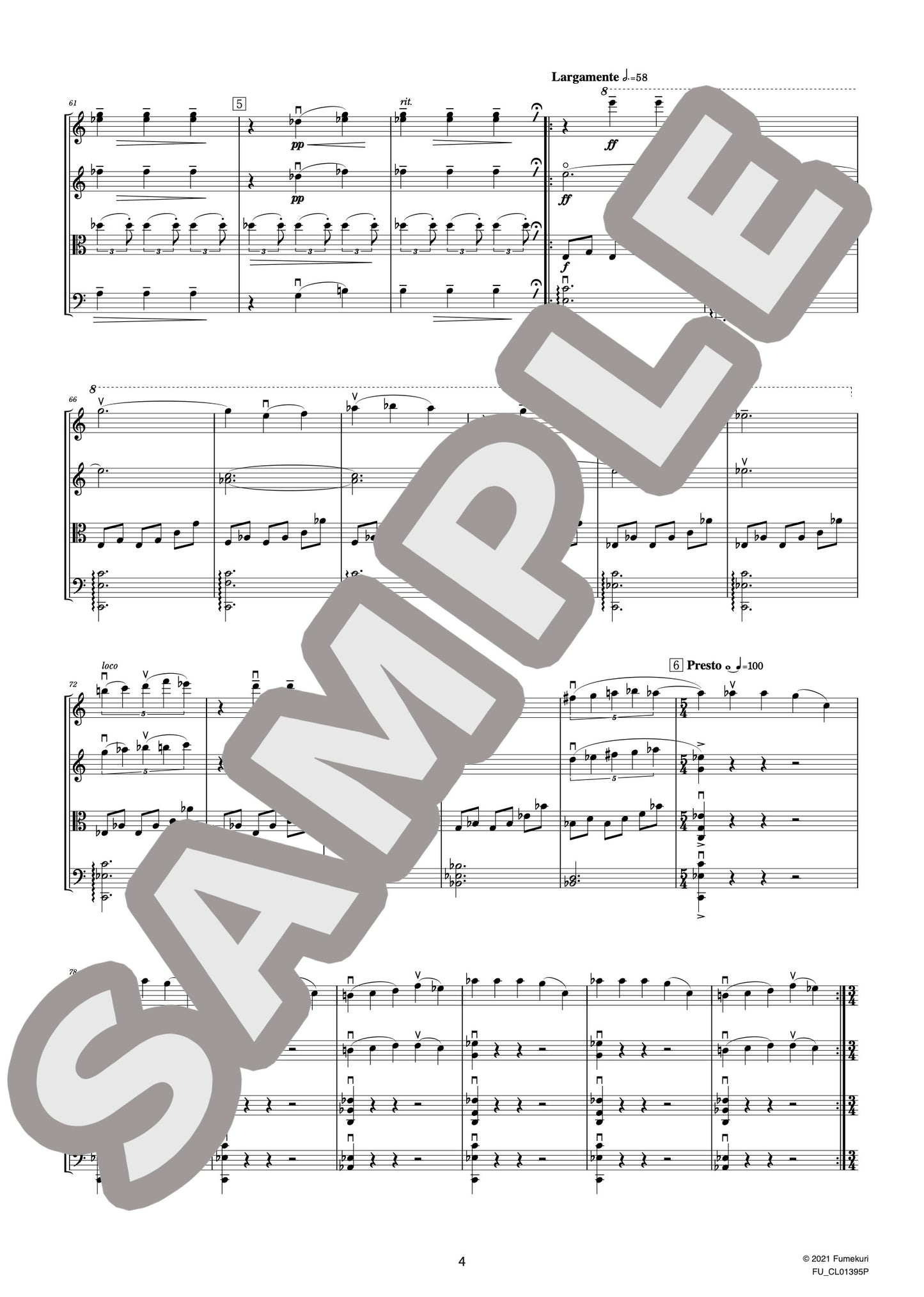 弦楽四重奏曲 第2番『ないしょの手紙』 第3楽章(JANÁČEK) / クラシック・オリジナル楽曲【中上級】