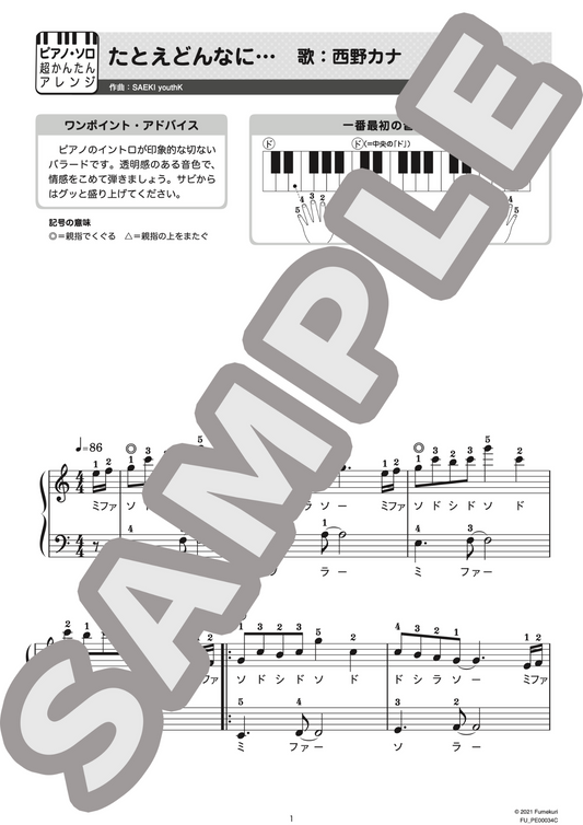 たとえ どんなに…（西野 カナ) / ピアノ・ソロ【初級】