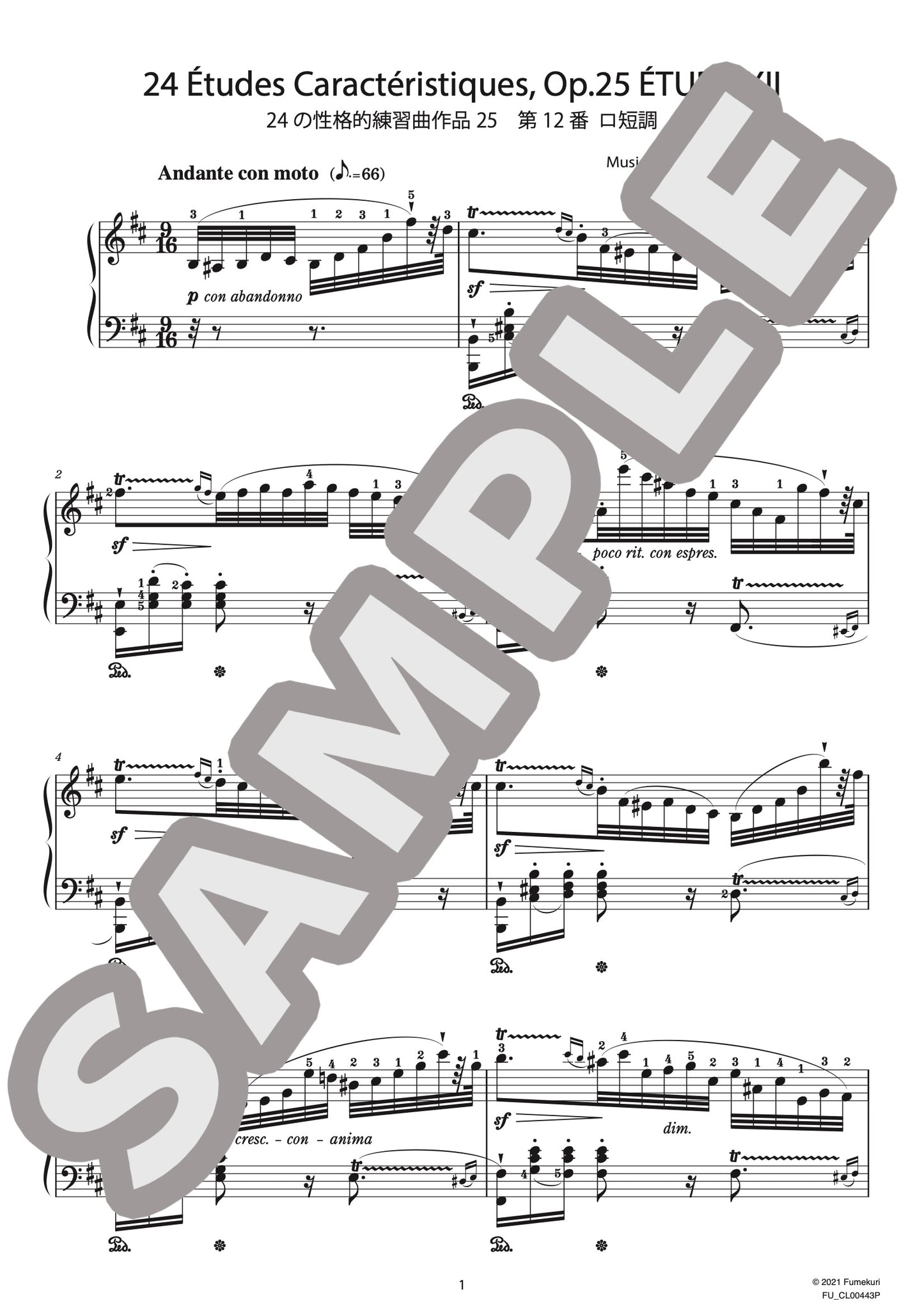 24の性格的練習曲 作品25 第12番 ロ短調（MARMONTEL) / クラシック・オリジナル楽曲【中上級】