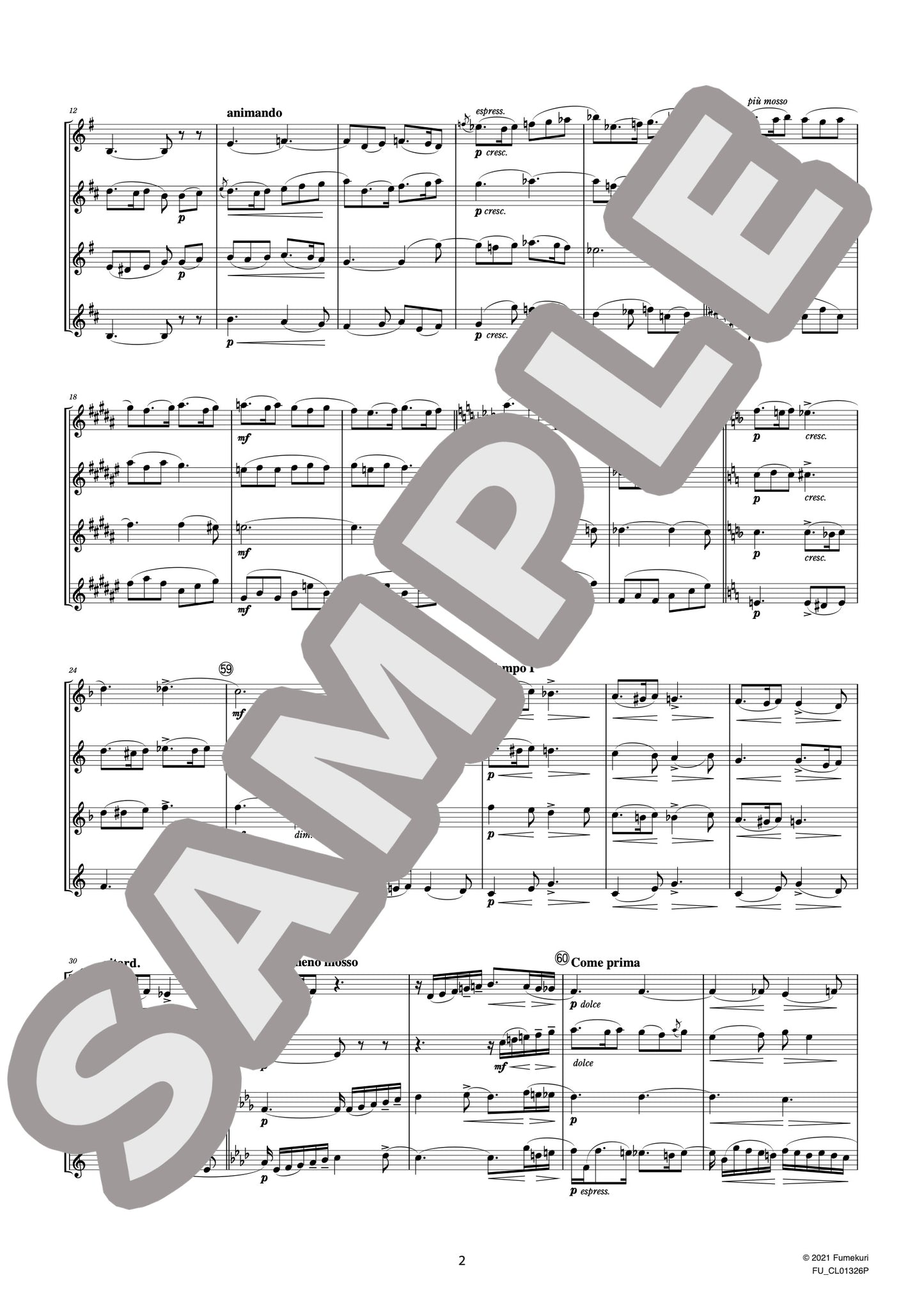 サクソフォン四重奏曲 変ロ長調 作品109 II. Canzona variée “Variation IV A la Chopin”（GLASUNOW) / クラシック・オリジナル楽曲【中上級】