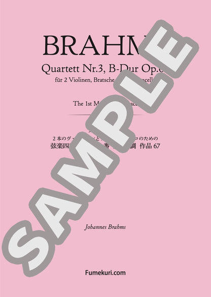 2本のヴァイオリンとヴィオラ、チェロのための弦楽四重奏曲 第3番 変ロ長調 作品67 第1楽章（BRAHMS) / クラシック・オリジナル楽曲【中上級】