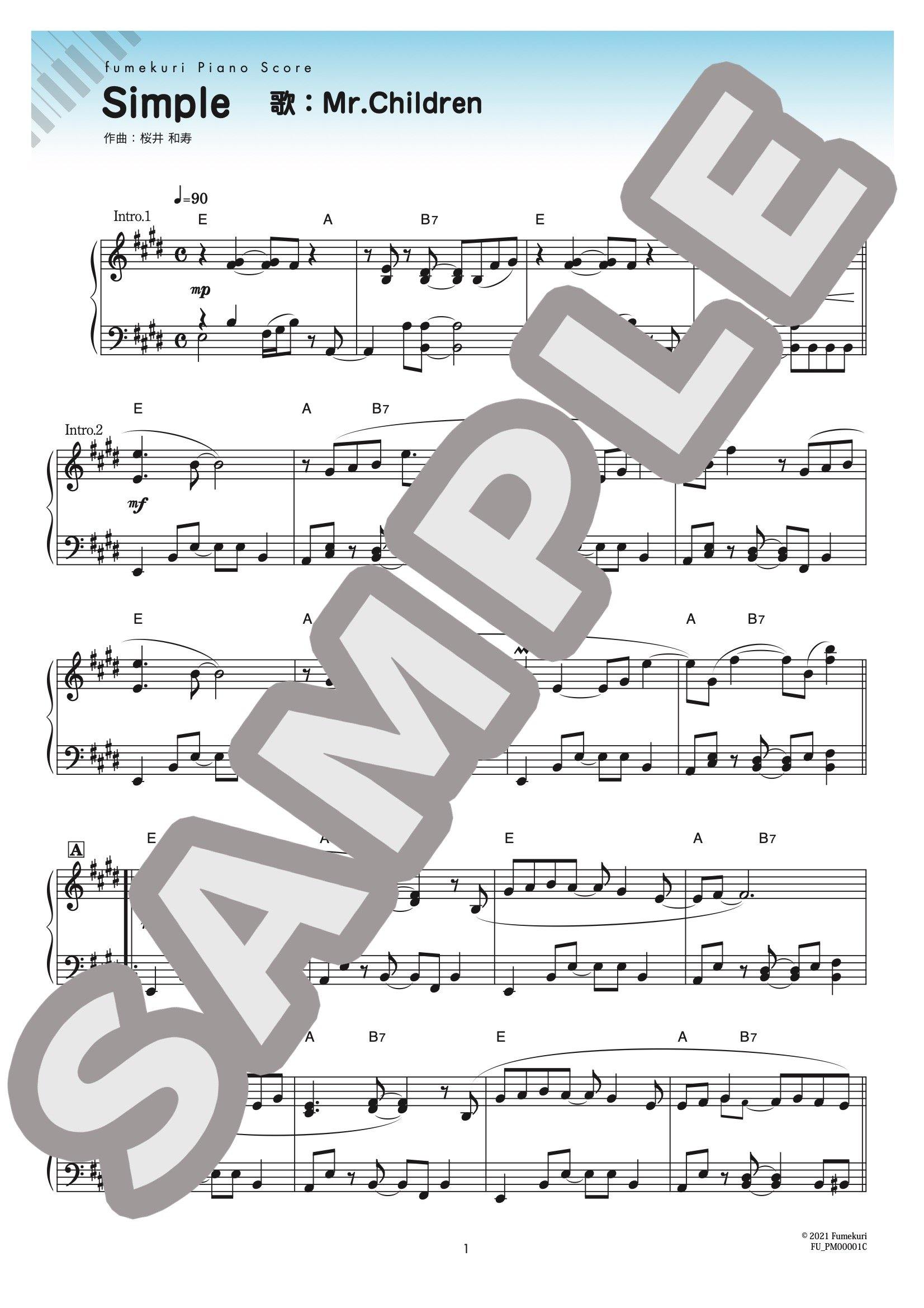 Simple / ピアノ・ソロ【中級】｜Mr.Childrenのダウンロード楽譜 